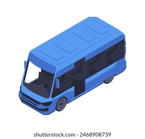 Public transport isometric icon. Colorful sticker of long bus for transporting passengers around city. Urban vehicle car or automobile. Cartoon 3D vector illustration isolated on white background