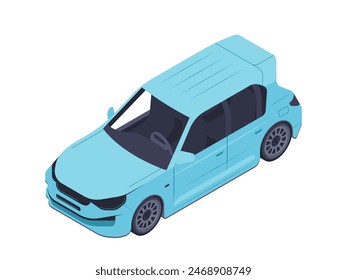 Public transport isometric icon. Colorful sticker with city passenger vehicle for driving. Crossover or CUV, automobile, car or sedan. Cartoon 3D vector illustration isolated on white background