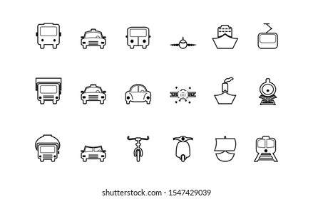 public transport line icon set