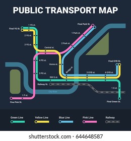 Public Transport Map. Dark background