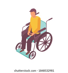 Public transport people isometric composition with man sitting on wheel chair on blank background vector illustration