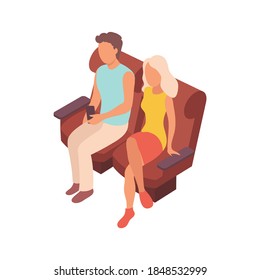 Public transport people isometric composition with two sears occupied by male and female characters of passengers vector illustration
