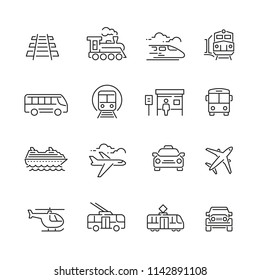 Public transport related icons: thin vector icon set, black and white kit