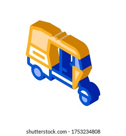 Señal isométrica del vector Rickshaw de transporte público. ilustración de símbolo aislado de color