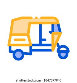 Public Transport Rickshaw Vector Thin Line Icon. Indian Tuk Tuk Rickshaw Taxi, Urban Passenger Transport Linear Pictogram. City Transportation Passage Service Contour Illustration