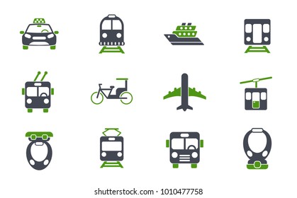 public transport simple vector icons in two colors