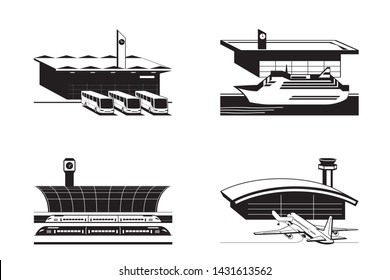 Public transport stations from above - vector illustration