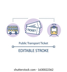 Public transport ticket concept icon. Inexpensive city travel, budget tourism idea thin line illustration. Urban transportation. Vector isolated outline RGB color drawing. Editable stroke