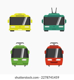 public transport train bus front view icons vector flat illustration