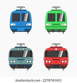 public transport train front view icons vector flat illustration