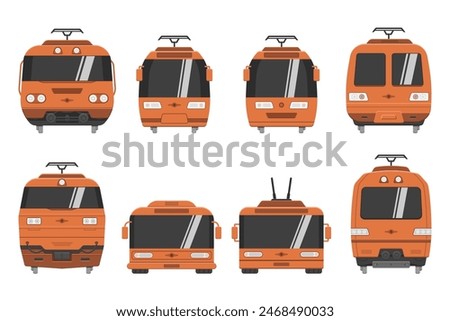 public transport train front view icons cartoon style vector flat illustration