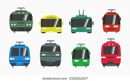 public transport train locomotive bus front view icons vector illustration