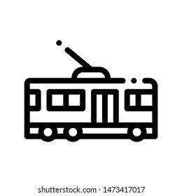 Public Transport Trolley Bus Vector Sign Icon. Electrical Electrobus Trolley Bus, Urban Passenger Transport Linear Pictogram. City Transportation Passage Service Contour Monochrome Illustration