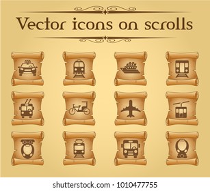 public transport vector icons on scrolls for your creative ideas