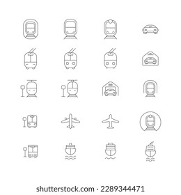 Public transport vector line icon set