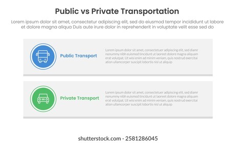 public transport vs personal vehicle comparison concept for infographic template banner with long rectangle box vertical with two point list information vector