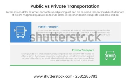 public transport vs personal vehicle comparison concept for infographic template banner with big circle vertical on circle line with two point list information vector