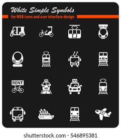 public transport white simple symbols for web icons and user interface design