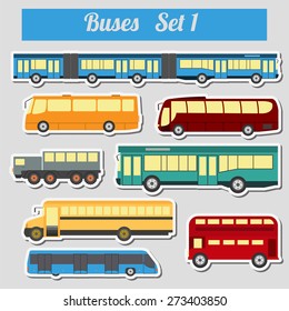 Public transportation, buses. Icon set. Vector illustration