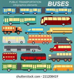 Public transportation, buses. Set elements infographics. Vector illustration