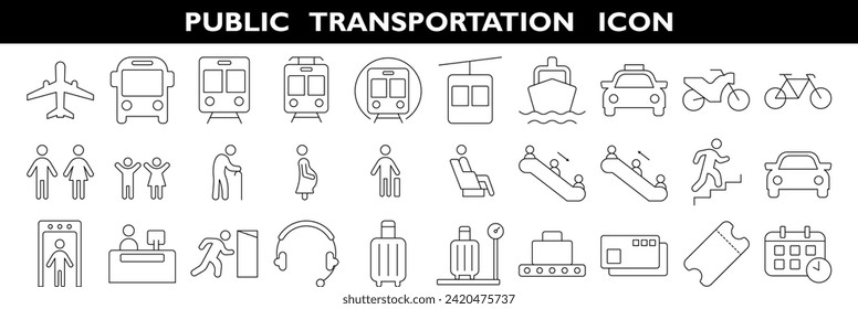 public transportation and facilities icon. thin line editable stroke.