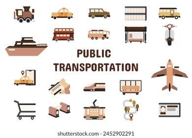 Public Transportation Flat Vector Illustration Icon Sticker Set Design Materials
