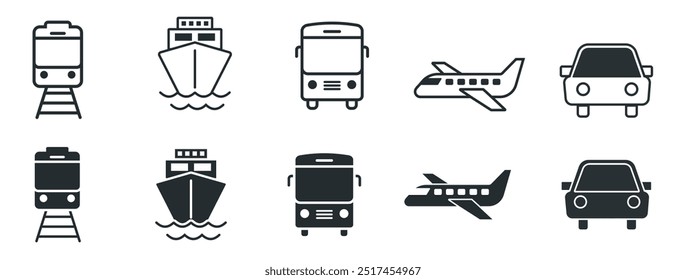 ícone de transporte público empacotamento trem navio avião ônibus táxi