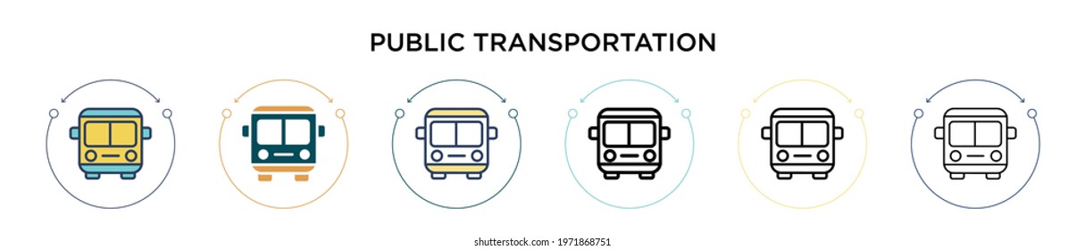 Public transportation icon in filled, thin line, outline and stroke style. Vector illustration of two colored and black public transportation vector icons designs can be used for mobile, ui, web