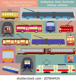 Public transportation icon infographics. Tram, trolleybus; subway. Vector illustration