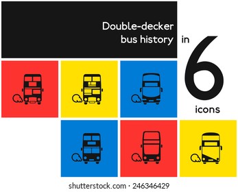 Public transportation icon set. London double-decker bus. Flat vector pictogram of UK classic transit. All history timeline: from old to modern. For maps, infographics, and city-oriented apps.