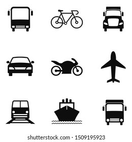 Public Transportation Icons. Airplane, Public bus, Train, motorcycle, bicycle, Ship/Ferry and auto signs. Shipping delivery symbol. Vector Illustration