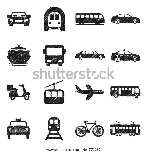 Public Transportation Icons. Black Scribble
Design. Vector
Illustration.