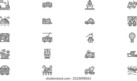 Icons für öffentliche Verkehrsmittel Hochwertige Vektorsymbol-Kollektion mit bearbeitbarem Strich. Ideal für professionelle und kreative Projekte.