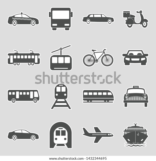 Public Transportation Icons. Sticker
Design. Vector
Illustration.