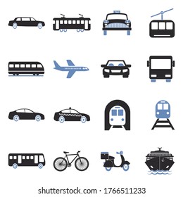 Public Transportation Icons. Two Tone Flat Design. Vector Illustration.