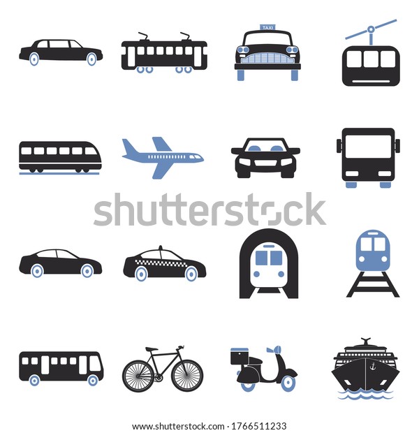 Public Transportation Icons. Two Tone Flat\
Design. Vector\
Illustration.