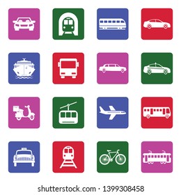 Public Transportation Icons. White Flat Design In Square. Vector Illustration.