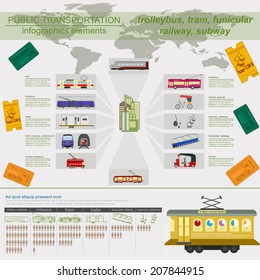 Public transportation infographics. Tram, trolleybus; subway. Vector illustration