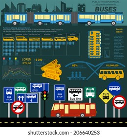 Public transportation ingographics. Buses. Vector illustration