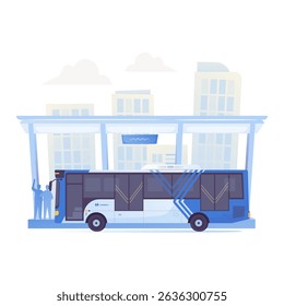 Public transportation in Jakarta city called Transjakarta, Flat design bus transportation, Vector illustration