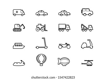 public transportation line icon set