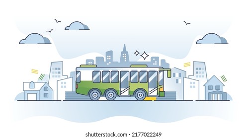 Public transportation type with bus vehicles for route ride outline concept. City infrastructure with roads, stations and automobile shuttle services vector illustration. Effective traffic management.