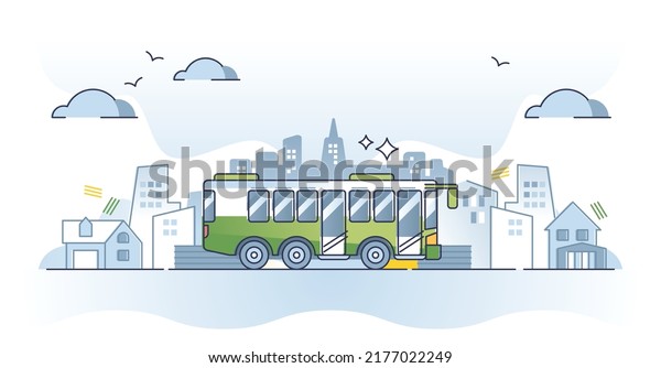 Public transportation type with bus vehicles\
for route ride outline concept. City infrastructure with roads,\
stations and automobile shuttle services vector illustration.\
Effective traffic\
management.