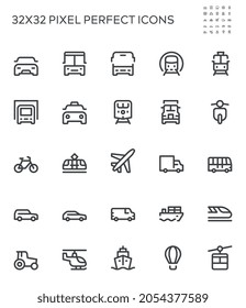 Public Transportation. Van, Taxi, Train, Tram. Simple Interface Icons for Web and Mobile Apps. Editable Stroke. 32x32 Pixel Perfect.