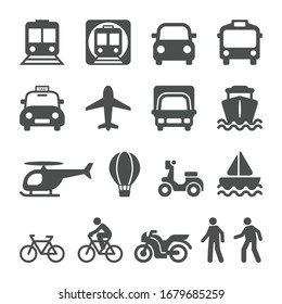 Public Transportation Vehicles For People's Travel. Transport Icon Set. 