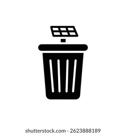 Public Trash Bin with Solar Panel on Top Black Filled Minimal Icon
