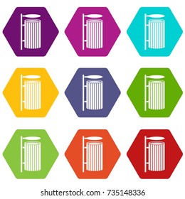 Public trash can icon set many color hexahedron isolated on white vector illustration