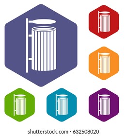 Public trash can icons set hexagon isolated vector illustration
