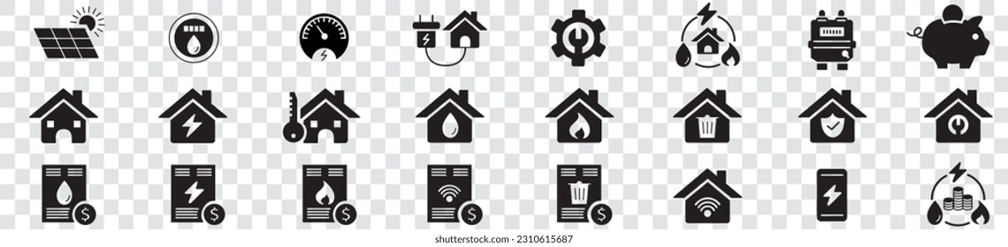 Public utilities, electricity, Gas, water, heating, line icons vector illustration editable stroke. 