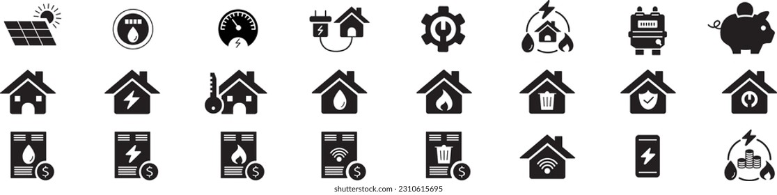 Public utilities, electricity, Gas, water, heating, line icons vector illustration editable stroke. 